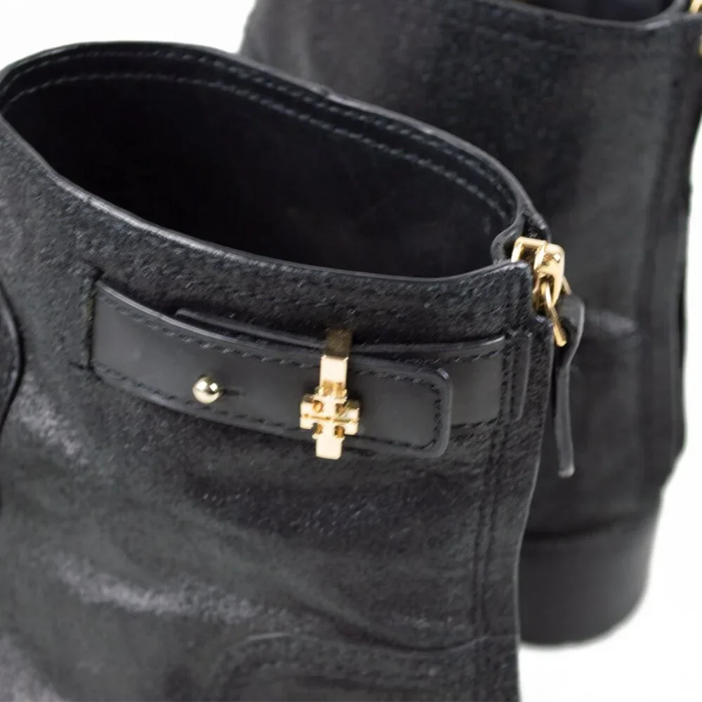 Tory Burch 'Selena' Black Distressed Leather Ankle Biker Boot